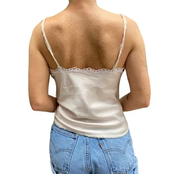 Vintage 80s Gold Label Victoria's Secret VS Baby Pink Scalloped Lace Eyelet Cami - Picture 5 of 11